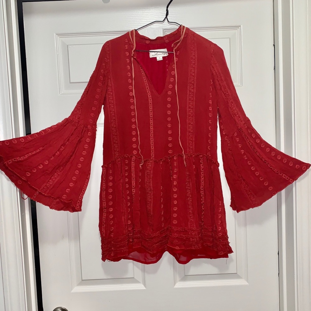 Vintage Havana Boho Bell Sleeve Rust tiered dress